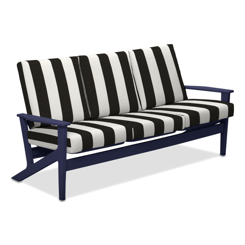 Chrisa 74.5'' Wide Patio Sofa with Cushions, Cabana Classic Black Stripe Sunbrella®, Snow