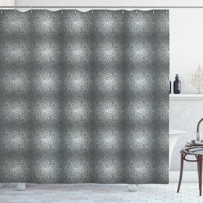 East Urban Home Baroque Shower Curtain Floral Strokes in Greyscale Dimgray Pale Taupe White