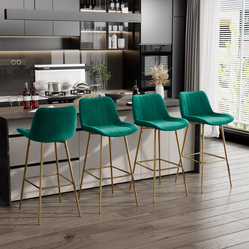 Ensemble de tabourets de bar, tabouret de comptoir rembourré en velours avec structure en métal solide et dossier bas en velours