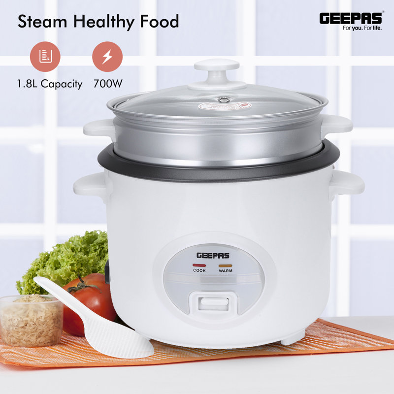 Geepas 300W Rice Cooker & Steamer with Keep Warm Function, 0.6L Automatic Cooking, 1.8L