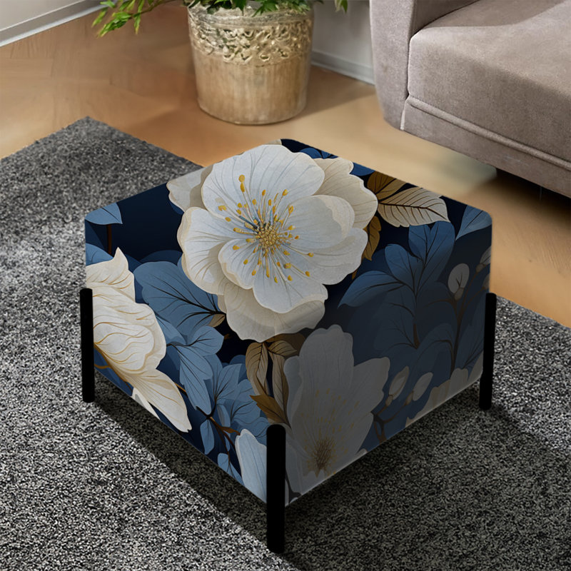 Motif floral bleu Tranquil Blooms - repose-pieds carré floral