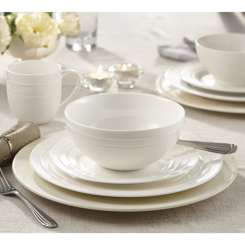 32-Piece Embossed Dinnerware Set-Round Ceramic Dishes-Service for 8