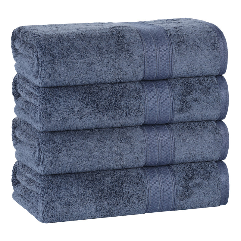 Ensemble de serviettes de bain 4 pièces Indigo, rayonne de bambou et coton, serviettes éponge, Bleu royal