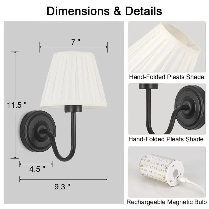 Ensemble de 2 appliques murales sans fil à piles avec 3 ampoules magnétiques à température de couleur CCT à intensité variable et télécommande, lampe murale décorative sans fil pour le couloir du salon