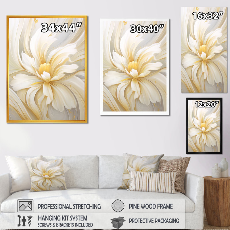 «Dreamy White Digital Spring Flowers», reproduction sur toile, H 20 po x l 12 po x P 1 po, Toile tendue