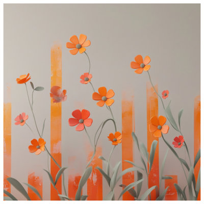 Orange Wildflowers On Beige Quilted Bedspread All Sizes
