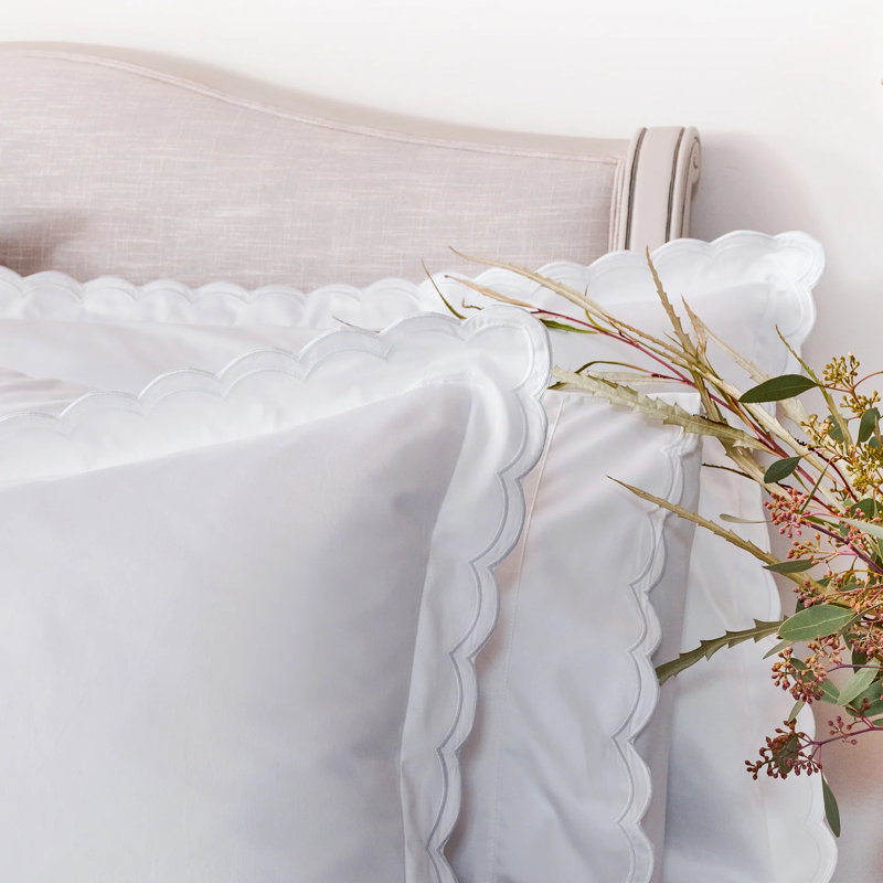 Scallop Edge Duvet Cover Set, King Duvet Cover + 2 Standard Pillowcases, White