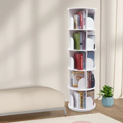 Étagère de rangement à 5 niveaux de forme ronde blanche à 5 niveaux avec étagère de rangement de style moderne pour 360 livres