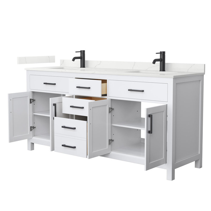 Beckett 72" Freestanding Double Bathroom Vanity with Quartz Top, White, Giotto Quartz, Matte Black