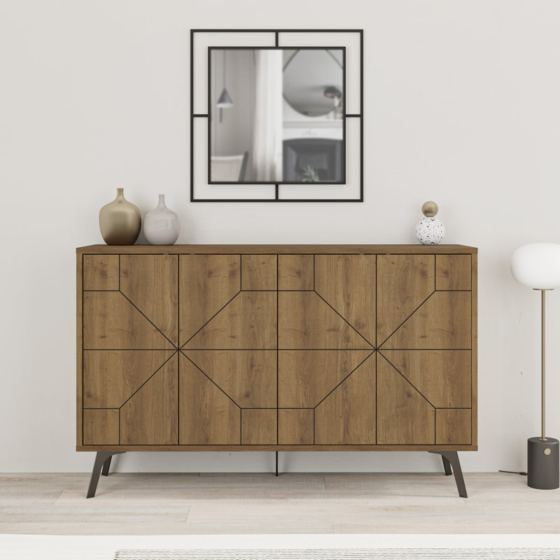 Dune Console Sideboard Geometric Design Wide 123cm, Brown Oak