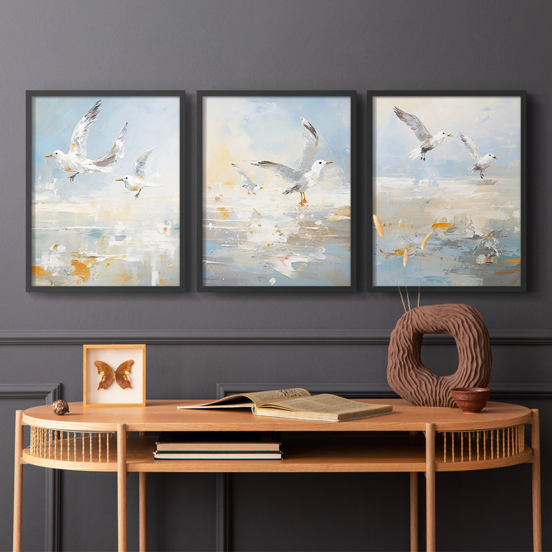 Série Sea III et Sea Shore - Ensemble de 3 estampes numériques - Prêt à accrocher, Cadre noir, H 10 po x l 8 po