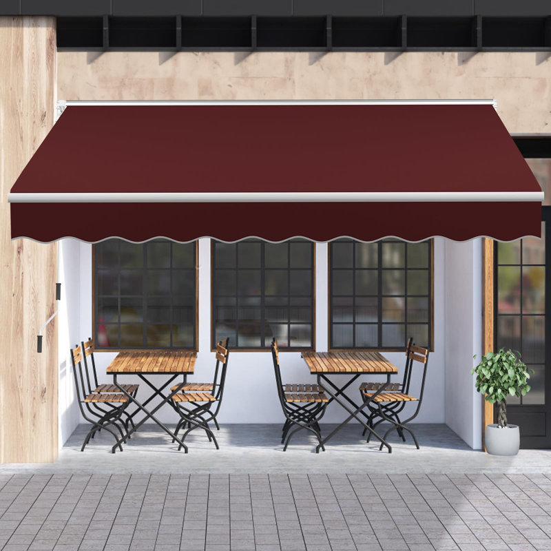 Meetwarm 13.1'X 8.2' Patio Awning Retractable Awning Cover For Sunshade Shelter, Outdoor Patio Canopy With Manual Crank Handle\/Water-Resistant 280G\/M² Polyester For Patio, Balcony, Yard