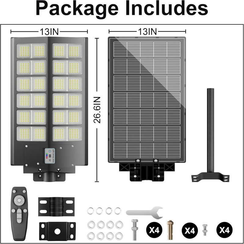 Éclairage de rue solaire d'extérieur 9 000 W équivalent - Éclairage de sécurité solaire à DEL Dusk To Dawn avec capteur de mouvement, IP67 imperméable pour le stationnement, le jardin, la cour, l'éclairage des allées (paquet de 2)