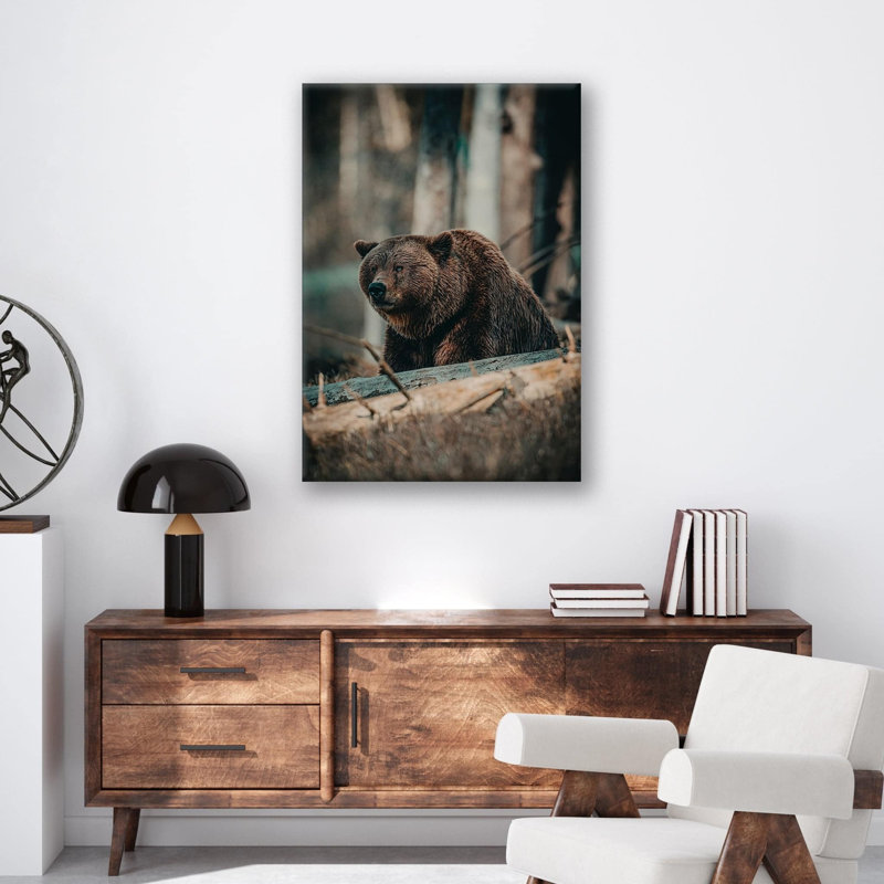 Bear in the Forest Print - Wildlife Nature Wall Art - Bear Woodland Canvas Poster - Forest Landscape Animal Artwork - Rustic Cabin Lodge Decor - Scenic Nature Wall Hanging - Modern Home Decoration Art Print