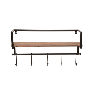 Metal Floating Shelf with Hooks