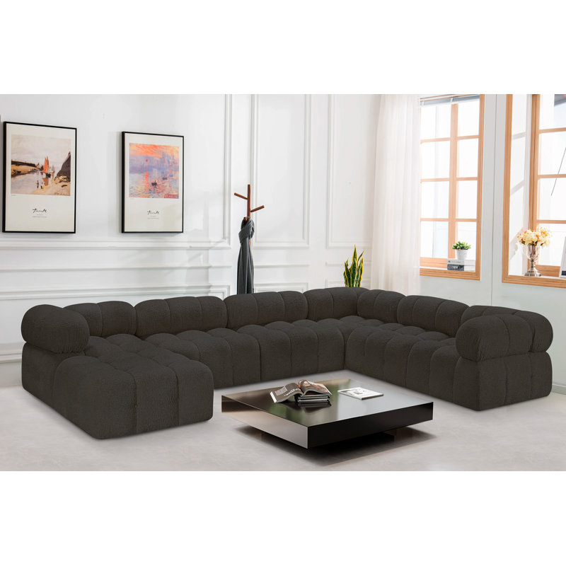 Canapé modulaire Ames 136 po Ames, Tissu brun bouclé