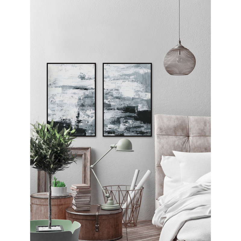 «Black and White Smudges» par Parvez Taj, ensemble de 2 reproductions sur toiles flottantes, H 18 po x l 12 po x P 1,5 po