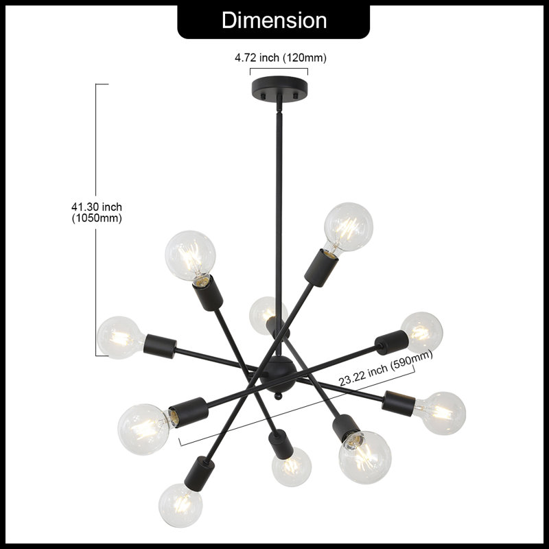 Lustre sphérique spoutnik 10 lumières Tekamah, Noir mat