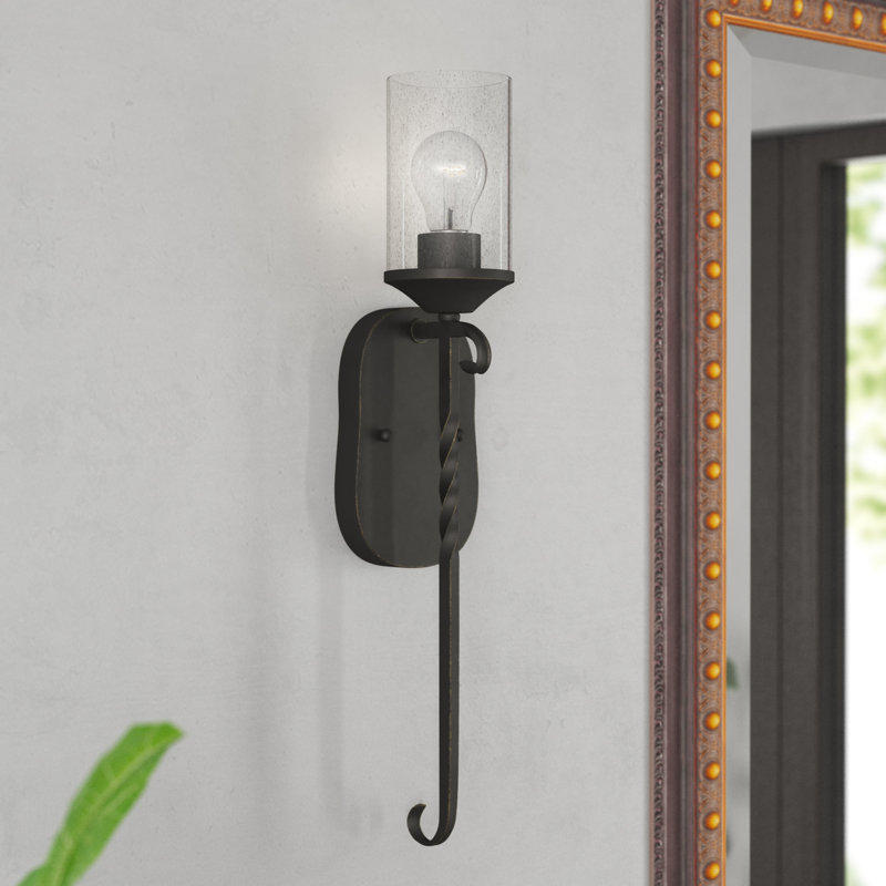 Applique murale 1 lumière avec abat-jour en verre grainé transparent Casa