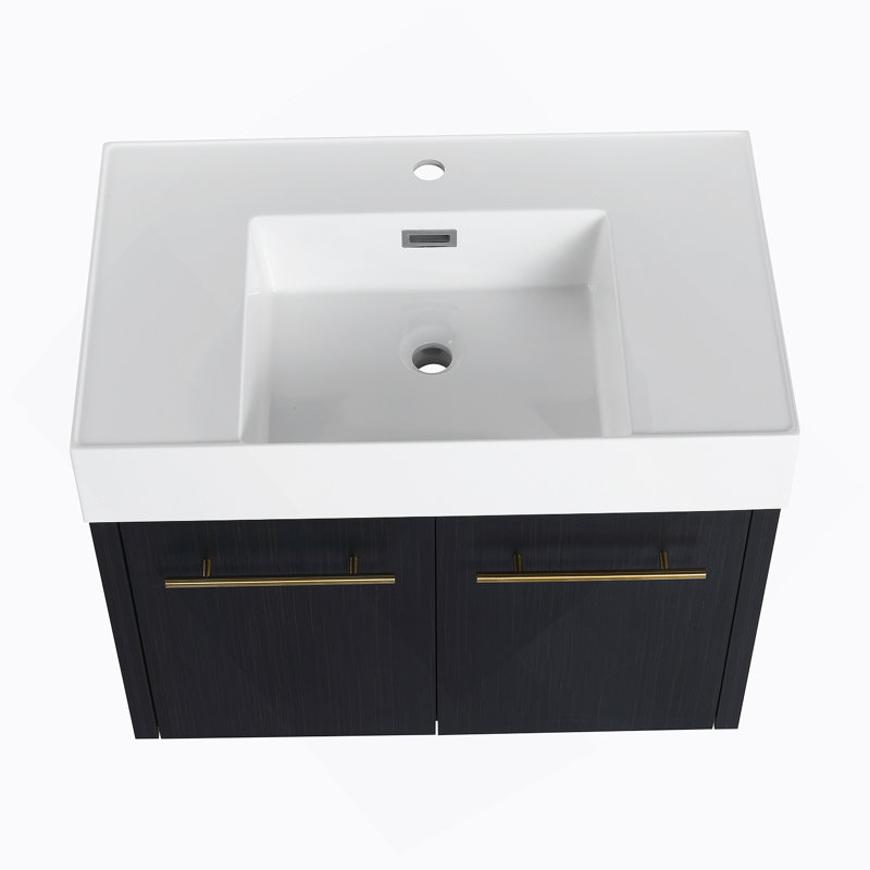 Meuble-lavabo mural de 30 po avec lavabo, vasque en résine à bords épais, 30", Noir