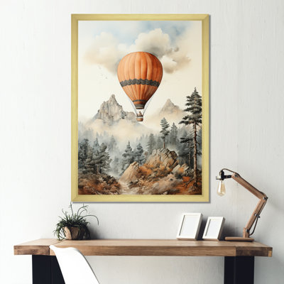 «A Classic Art Study of a Hot Air Balloon in Flight Mountain View II», reproduction sur toile