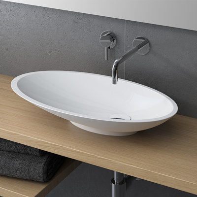 Lavabo vasque ovale moderne 23,25 po Caccini - blanc brillant, marbre coulé, résistant aux rayons UV, aux taches et aux ébréchures