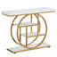 Console industrielle de 41,3 po, canapé d'entrée à 4 niveaux avec base circulaire, table d'appoint étroite moderne avec rangement pour le salon, le couloir, le vestibule, la finition blanche et dorée
