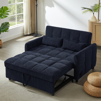 Lit bleu avec rembourrage en mousse réglable, 3 ports, 2 coussins lombaires, lit de 52,8 po, tissu chenille, coussins,