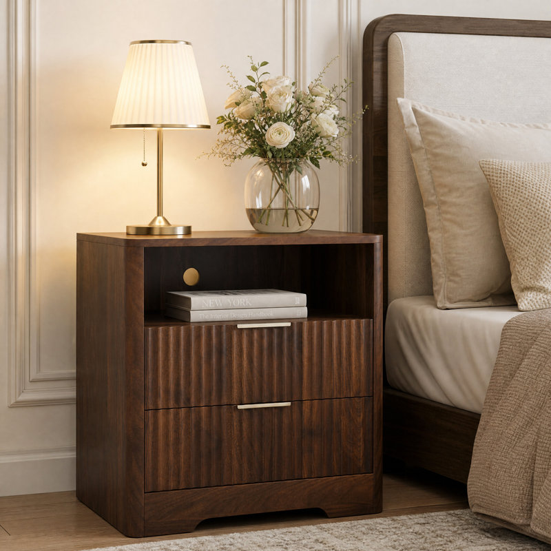 Table de chevet 3 tiroirs Modern, Noyer