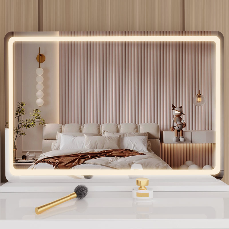 Dacee Rectangle LED Mirror, Touch Control Stepless 3 Colours Temperature & Dimmable Light, Stainless Steel/White