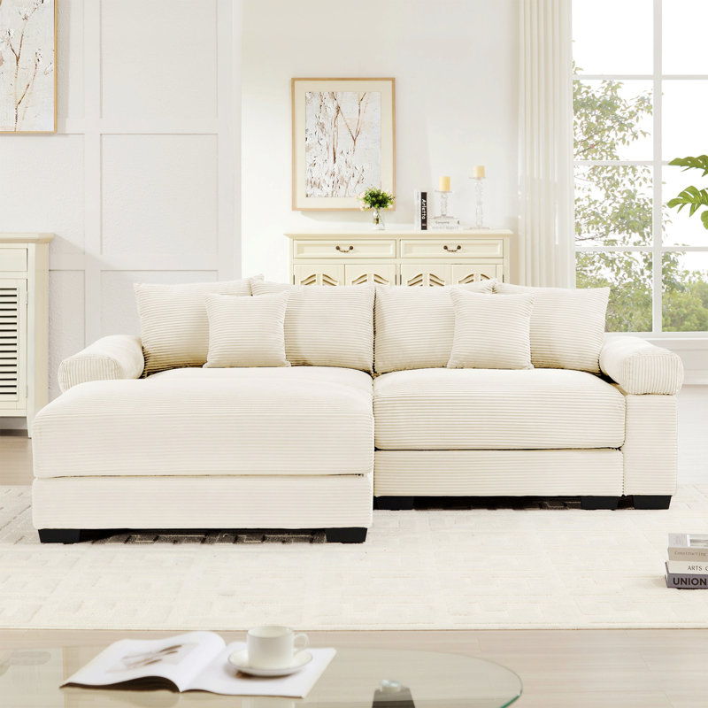 Oversized Cloud Modular L-shape Sectional Couch, Soft Corduroy Fabric, Beige, 34.2" H x 92" W x 33.8" D, 2