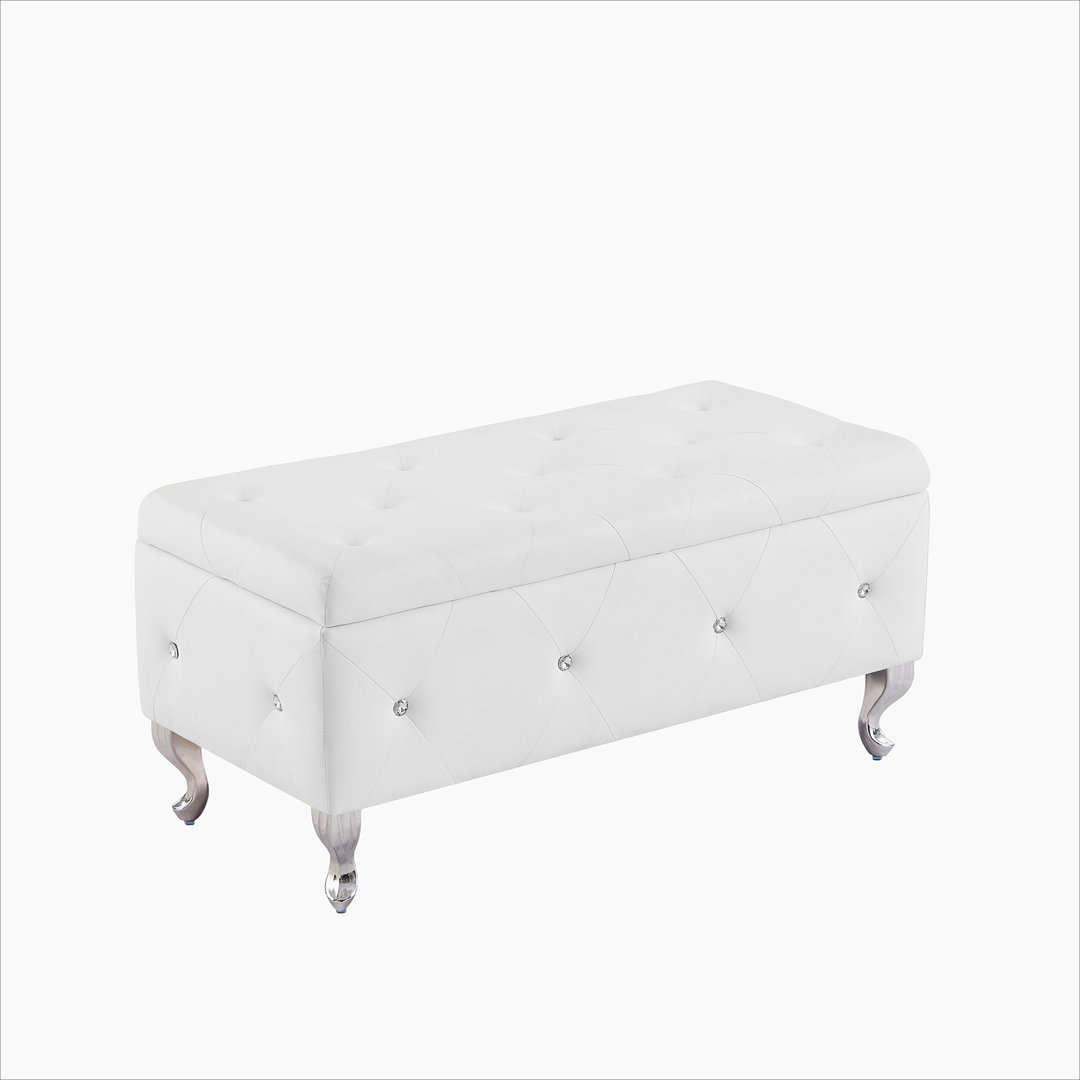 Juilianna Luxury Storage Ottoman Bench, PU Upholstered Ottoman Flip Top Entryway Bench, Padded Seat House of Hampton® Leather Type: White Faux Leather
