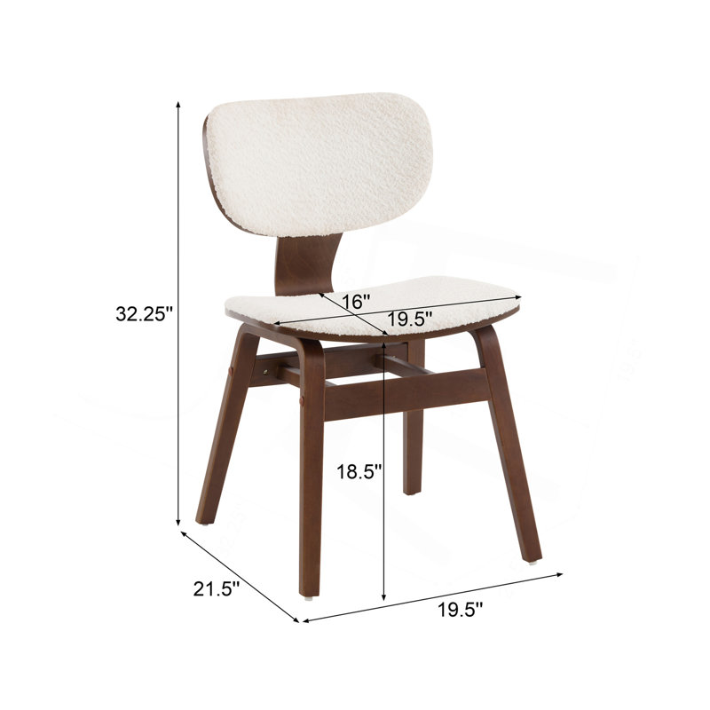 Chaise d'appoint rembourrée en tissu Boucle, blanc et noyer