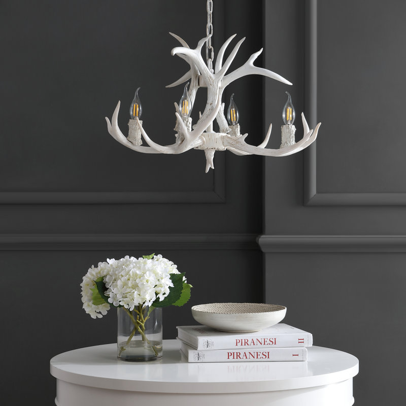 Rohrbach Candle Style Wagon Wheel Chandelier, White, 14.5" H x 26" W x 26" D