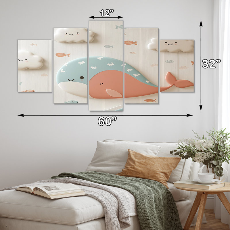 «Gentle Whales I», ensemble d'art mural sur toile de chambre de bébé