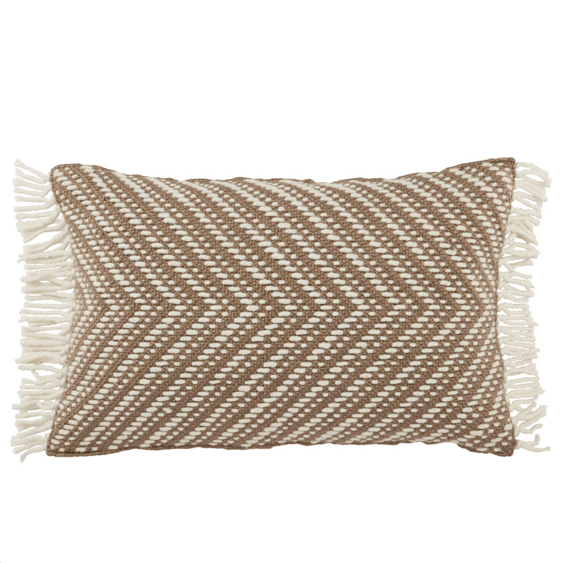 Taupe and Ivory Chevron Indoor/Outdoor Pillow Cover with Tassels