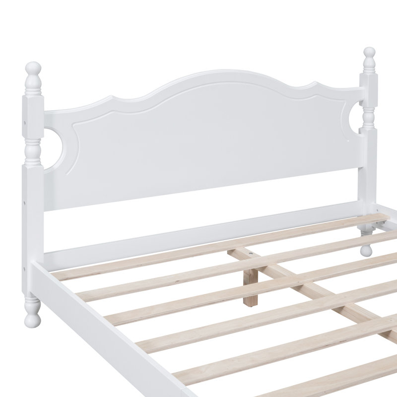 Pine Wood Platform Bed with Headboard and Footboard, Farmhouse Bed Frame with Wooden Slat Support, No Box Spring Needed, White, Queen