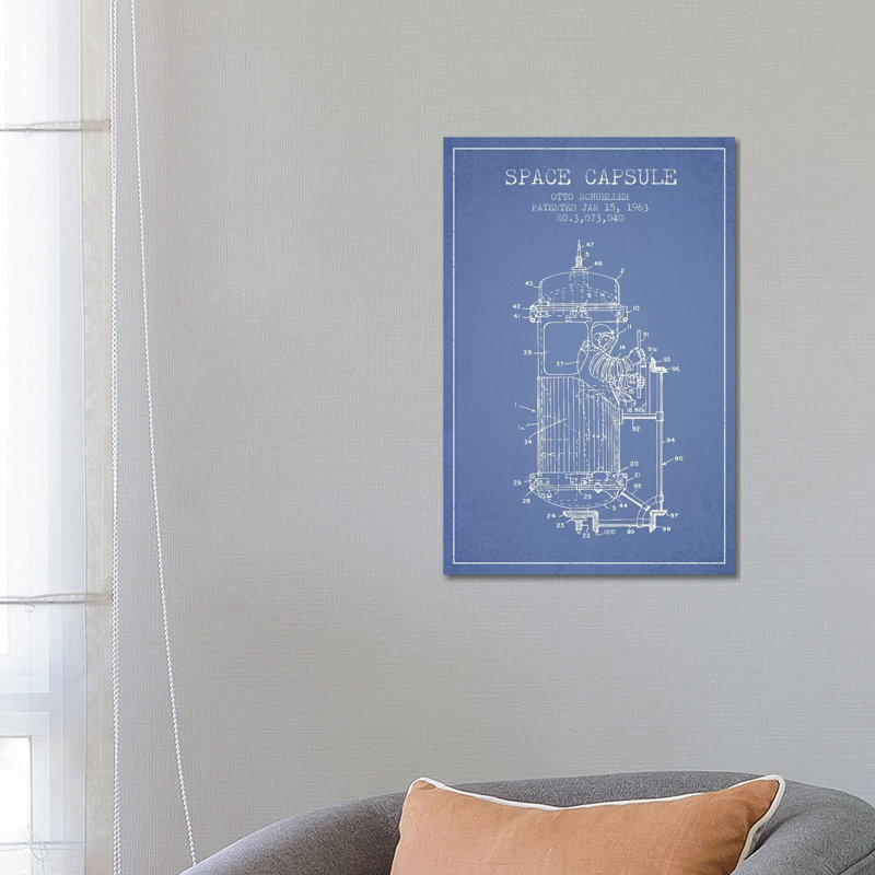 Otto Schueller Space Capsule Patent Sketch (Light Blue) by Aged Pixel - Wrapped Canvas Print