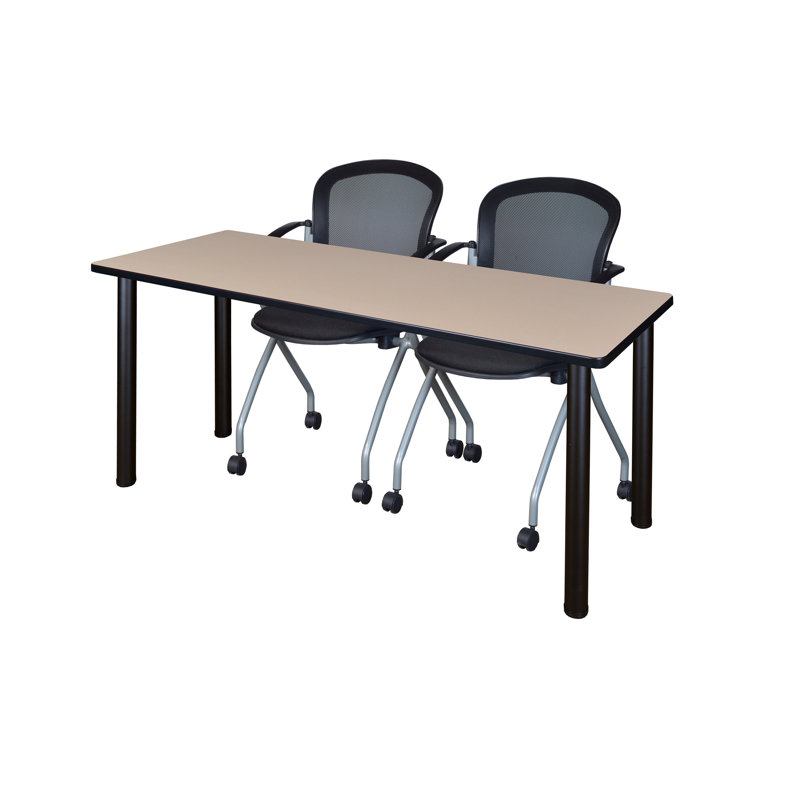 Plateau de table Regency Kee et 2 chaises gigognes Cadence, 29" H x 60" L x 24" W, Noir, Acajou