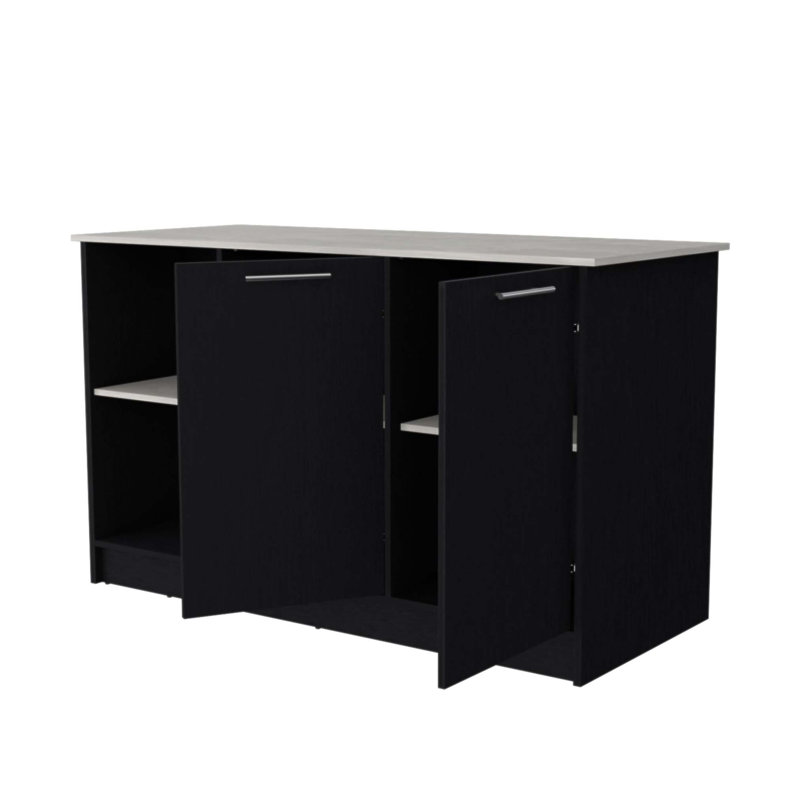 Îlot de cuisine à deux portes Onyx avec comptoir spacieux et beaucoup de rangement, parfait pour les cuisines modernes