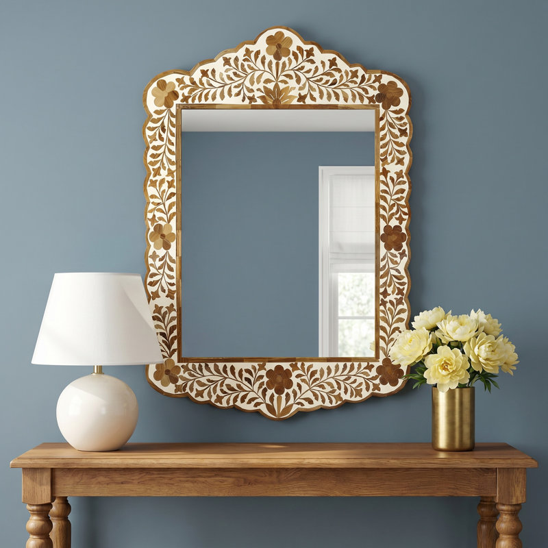 Ren Botanic Bone Inlay Traditional Distressed Accent Mirror, Brown