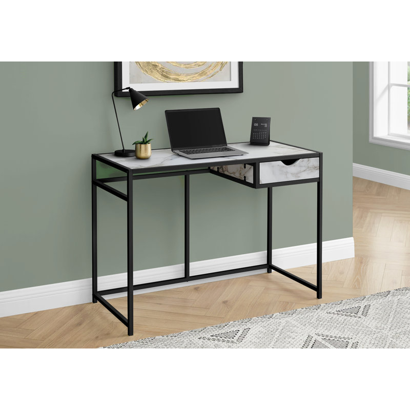 Bureau d'ordinateur, bureau personnel, ordinateur portable, tiroir de rangement, L 42 po, stratifié aspect marbre, métal, contemporain, moderne