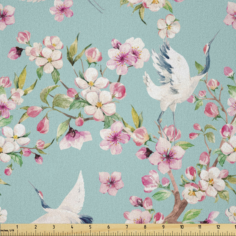 Dazmond Flying Crane Birds Cherry Blossoms Multi-Purpose Fabric