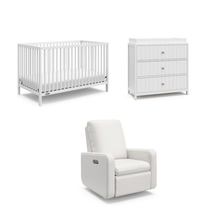 Graco Teddi 5-In-1 Convertible Crib, 3 Drawer Chest With Changing Topper, And Power Recliner 3-Piece Nursery Collection Set