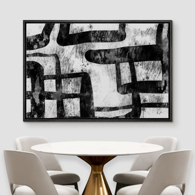 Art mural IDÉE4WALL, impression sur toile encadrée d'inspiration tribale, formes abstraites, illustrations d'art moderne noir et blanc bohémien pour le salon, la chambre à coucher, le bureau - BLANC 16 po x 24 po