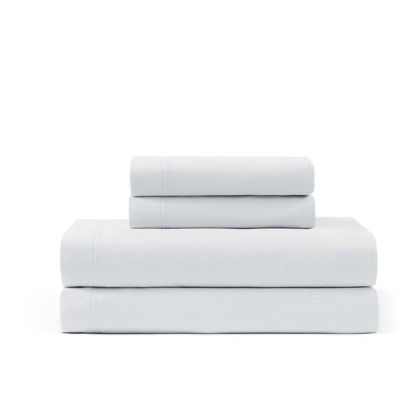 Tommy Hilfiger Cotton Chambray Sheet Set, King Sheet Set with 4 Additional Pieces, Light Blue