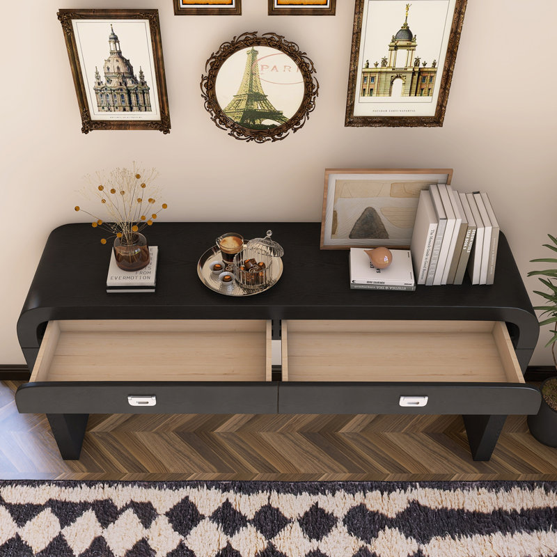 Wooden Entryway Table With Burl Veneer, Black