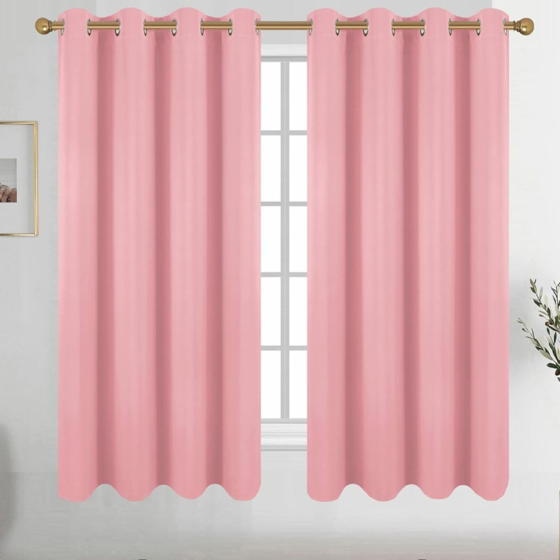 Pink Grommet Blackout Curtains, Thermal Insulated Room-Darkening Drapes, 2 Panels, 52×63 Inches, 52" W x 63" L, Pink