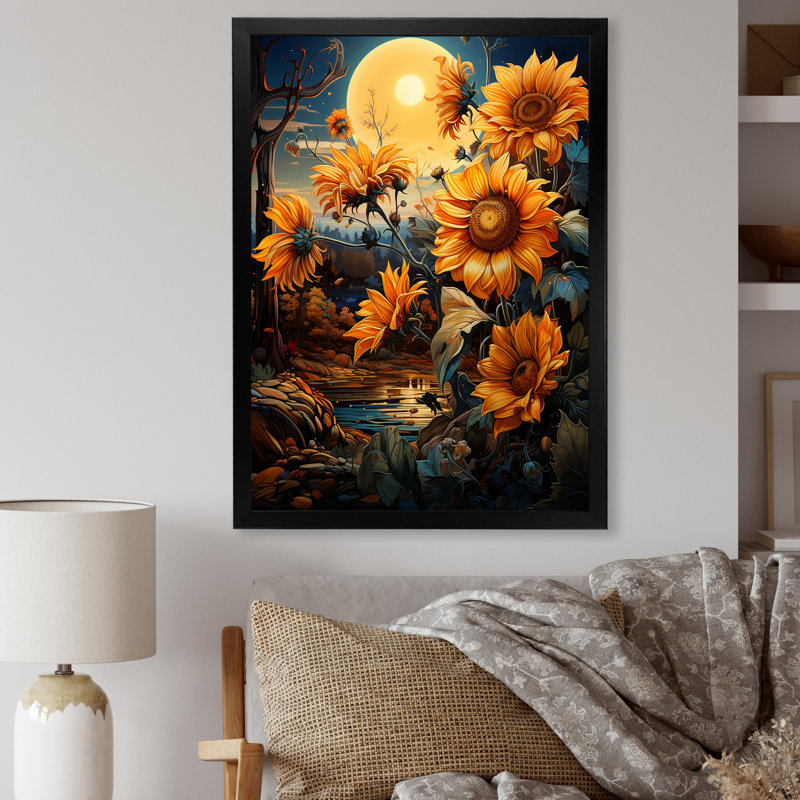 Tournesols enchantés I, Cadre photo noir simple, H 32 po x l 16 po x P 1 po