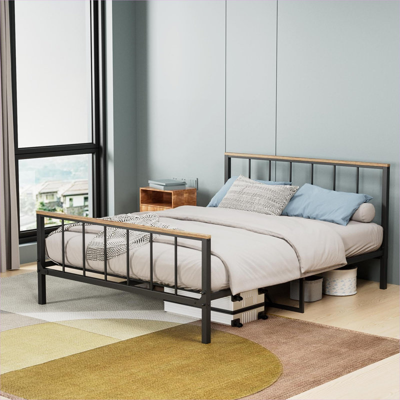 For Bedroom Use, Full Size Platform Bed Frame, Matte Black Metal, No Box Spring Needed With Headboard and Footboard